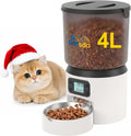 Automatic Cat Feeder 4L Timed Cat Dry Food Dispenser Auto Pet Feeder Portion Control up to 9 Meals/Day for Cats and Small Dogs Dual Power Supply, with Stainless Bowl Fresh Food, Easy Clean