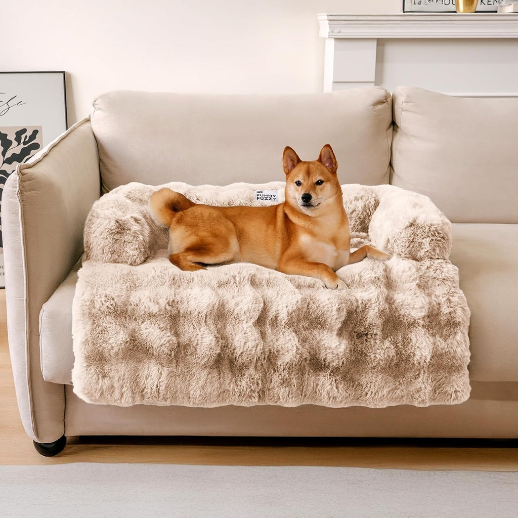 FUNNY FUZZY Dog Couch Bed, Calming Luxurious Pet Sofa Bed Cover Washable