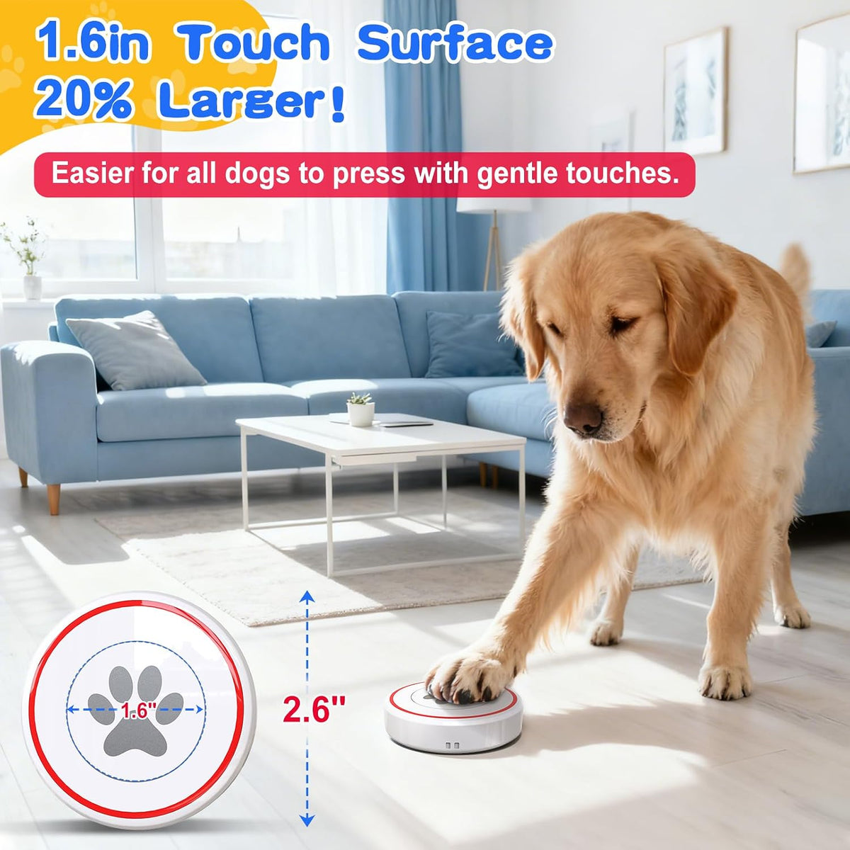 Dog Door Bell for Potty Training – Wireless Doggie Doorbell to Go Outside, 1.6in Touch Surface, Easy for Puppy & Adult Dogs, IP55 Waterproof, 500FT Range, 55 Ringtones, Adjustable Volume