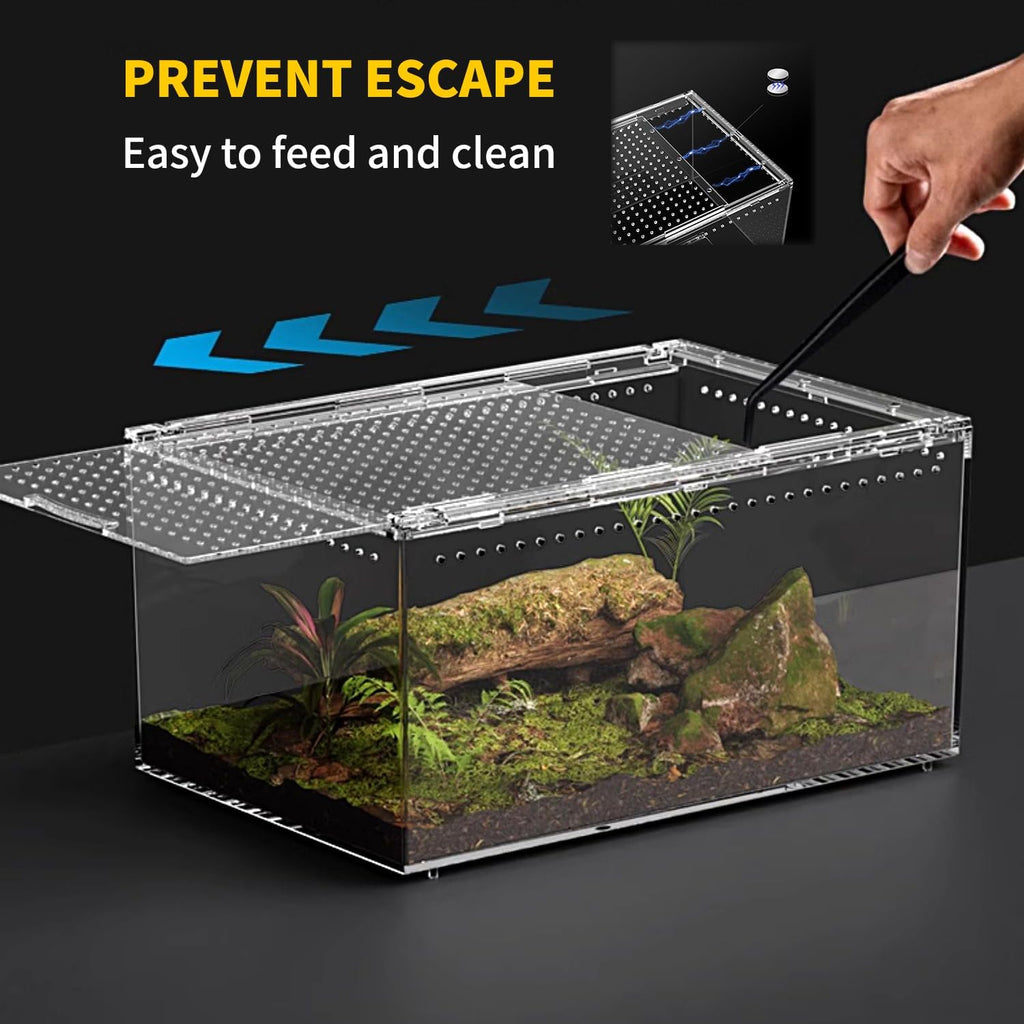 【No Assembly】 Reptile Tank Enclosure with Magnetic Button.12" * 8" * 6" Thicken Snake Enclosure Cage,Batch Stackable Reptile Breeding Tank for Insect,Fish,Tarantula,Hermit Crab,Jumping Spider
