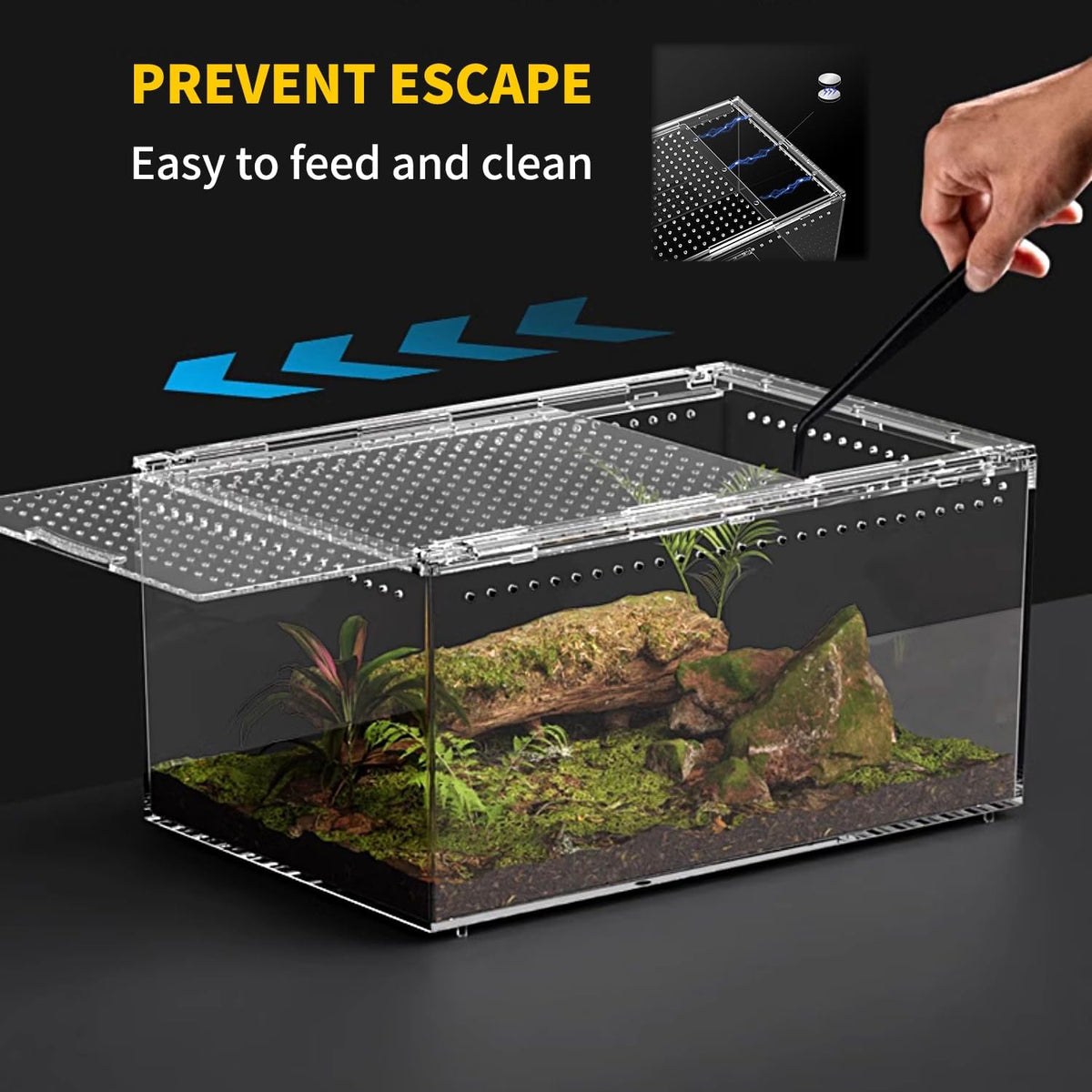 【No Assembly】 Reptile Tank Enclosure with Magnetic Button.12" * 8" * 6" Thicken Snake Enclosure Cage,Batch Stackable Reptile Breeding Tank for Insect,Fish,Tarantula,Hermit Crab,Jumping Spider