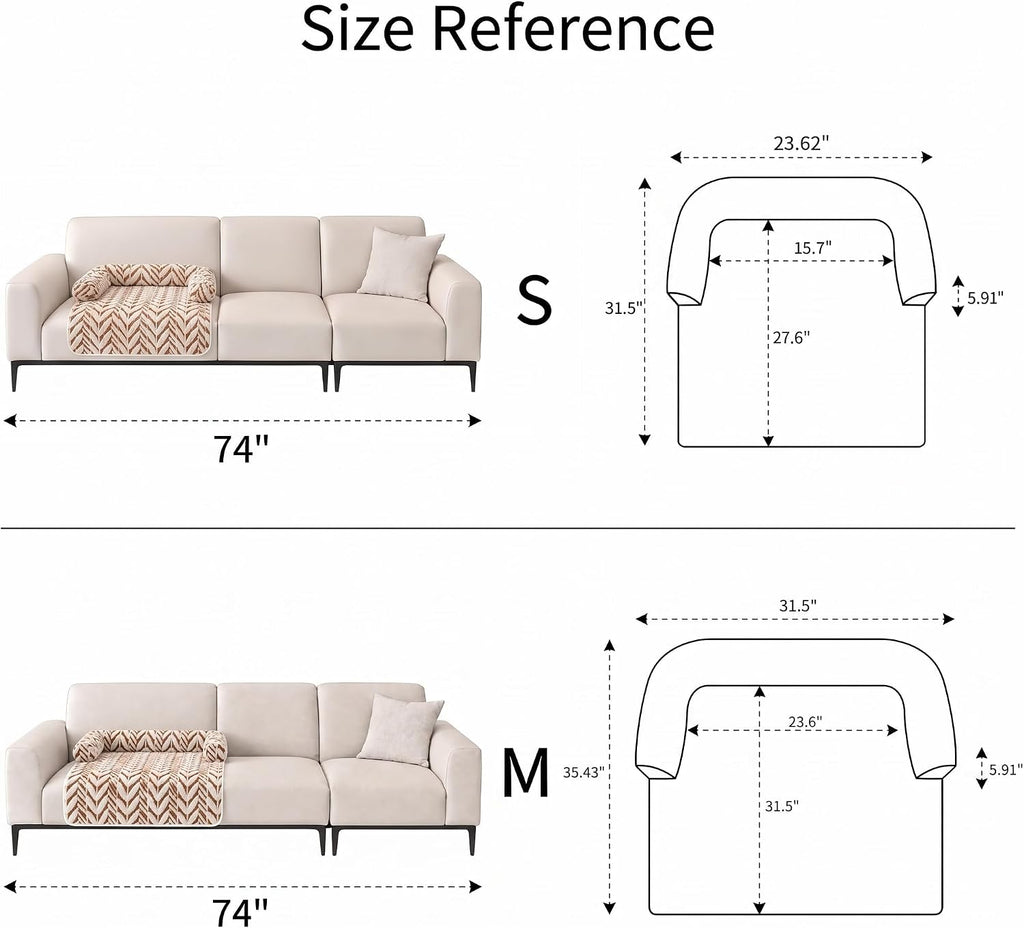 Calming Dog Couch Bed Mats with Neck and Head Support, Fluffy Plush Pet Sofa Cover for Small Medium Dogs and Cats, Non-Slip Bottom, Machine Washable
