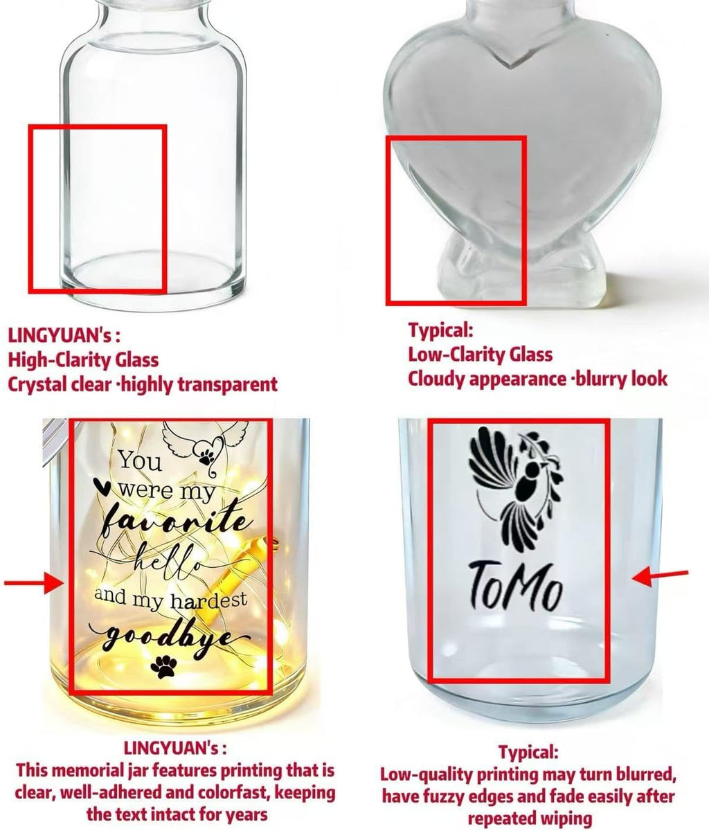 LINGYUAN Pet Memorial Jar with LED Lights, A Piece of My Heart in Heaven