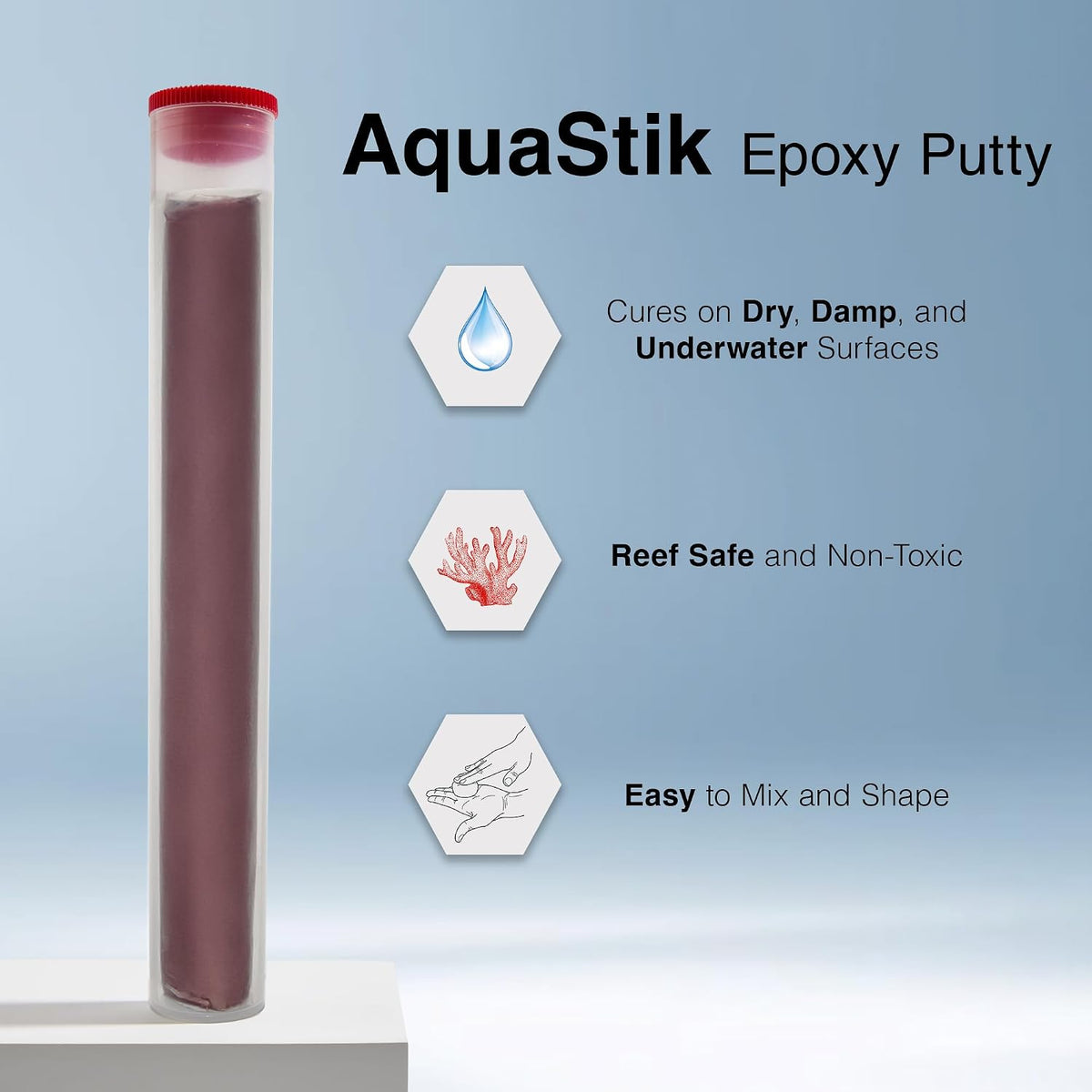 Two Little Fishies AquaStik Red Live Rock Epoxy Putty for Aquariums, 4 oz