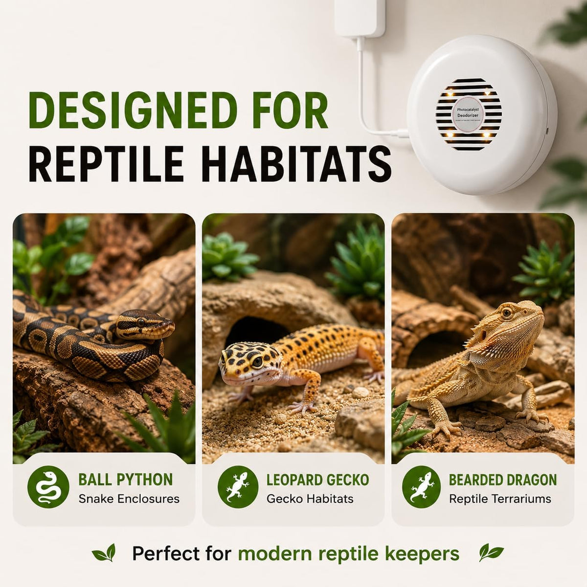 Reptile Enclosure Odor Eliminator, PCO Deodorizer for Terrariums