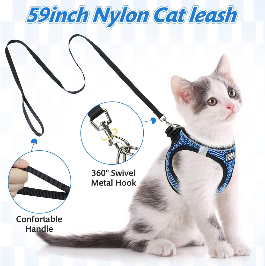 Cat Harness and Leash Set for Walking Escape Proof,Adjustable Soft Kittens Vest with Reflective Strip for Small Cats,Easy to Control