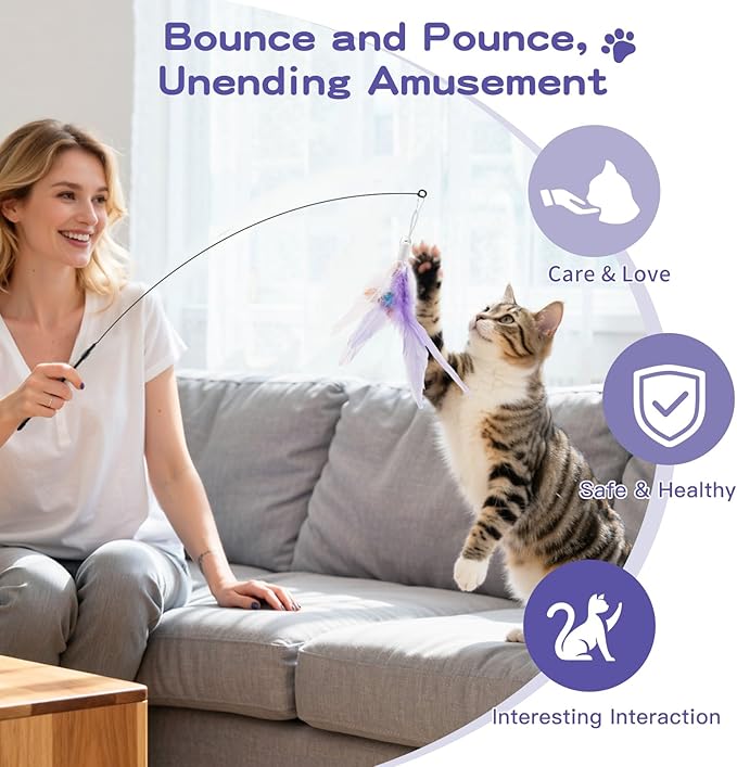 Pawaboo Feather Teaser Cat Toy, Interactive Feather Wand Cats Toy Flying - Image 5
