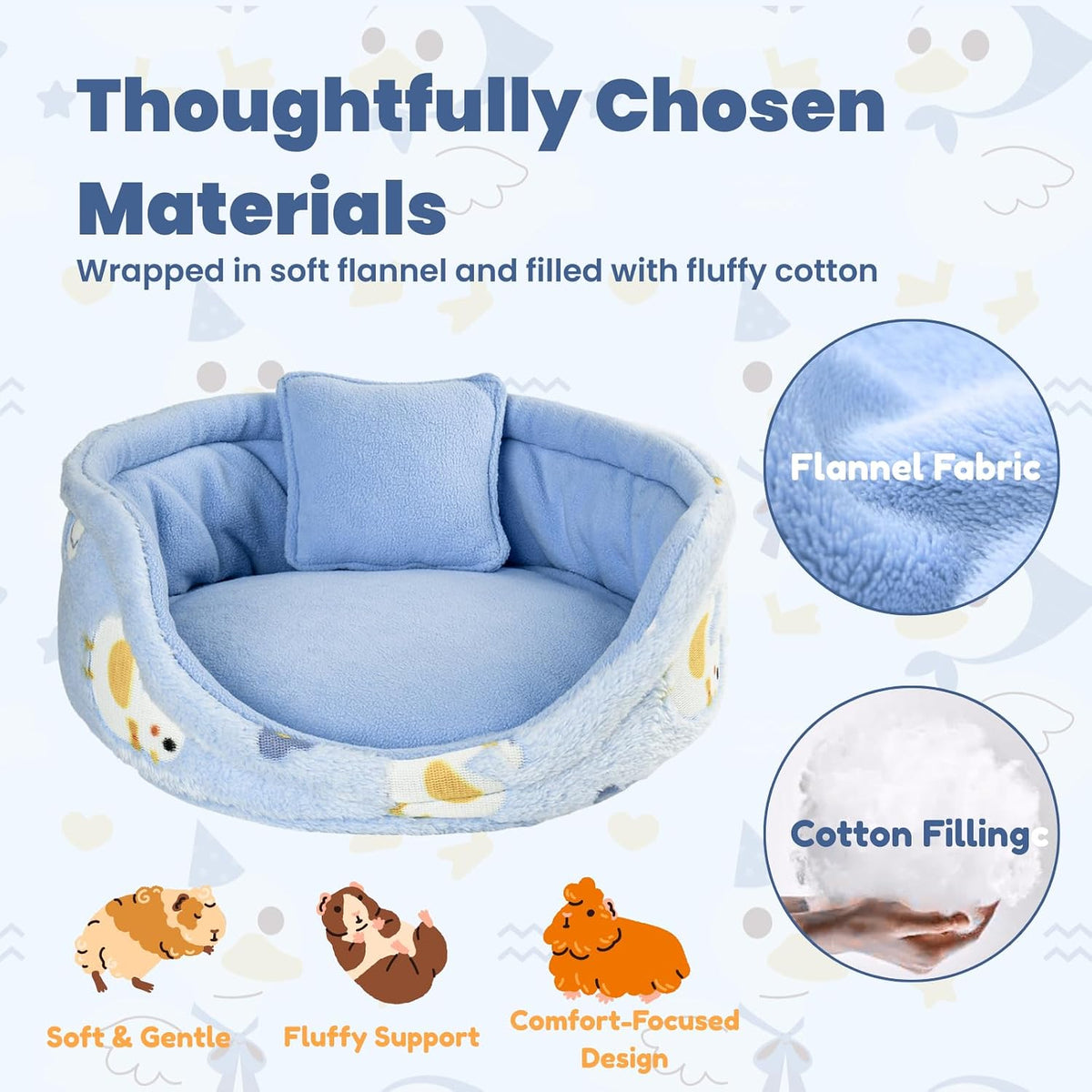 Guinea Pig Couch Bed, Plush Sofa with 2 Washable Mats & Pillow