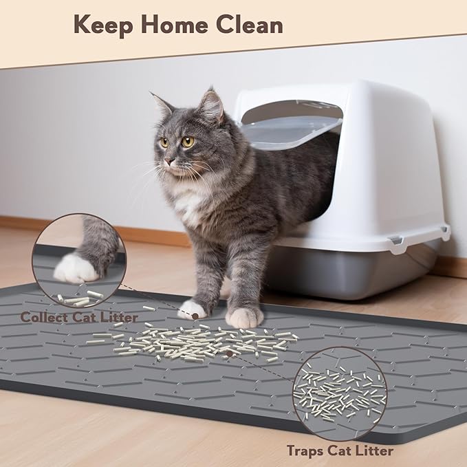 Cat Litter Box Mat, Large 34" X 22" Cat Litter Mat, Waterproof Silicone Pad - Image 3