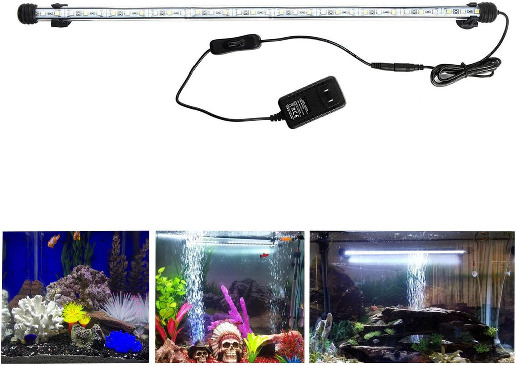 19 inches LED Aquarium Light, 10W Fish Tank Light Underwater Light Submersible Crystal Glass Lights, 9.2ft/2.8m Long Wire Length, White