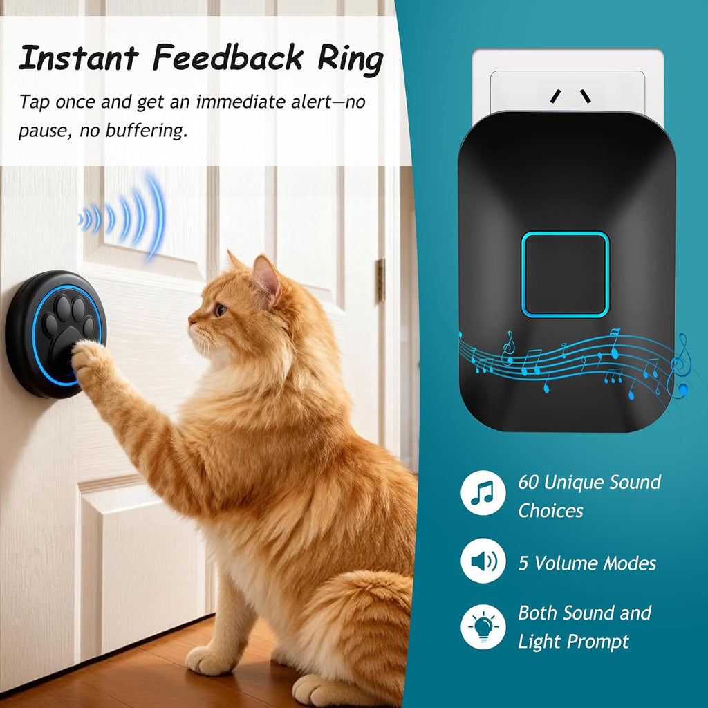 Halo Paw Smart Dog Door Bell–BK Dog Bells to Go Outside (1 Bell & 1 Chime)