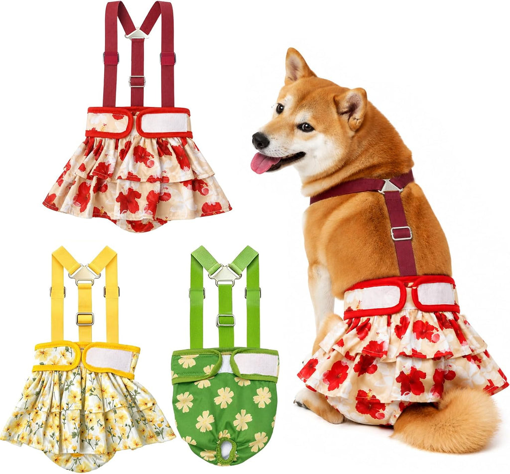 3 Pack Washable Female Dog Diapers with Suspender