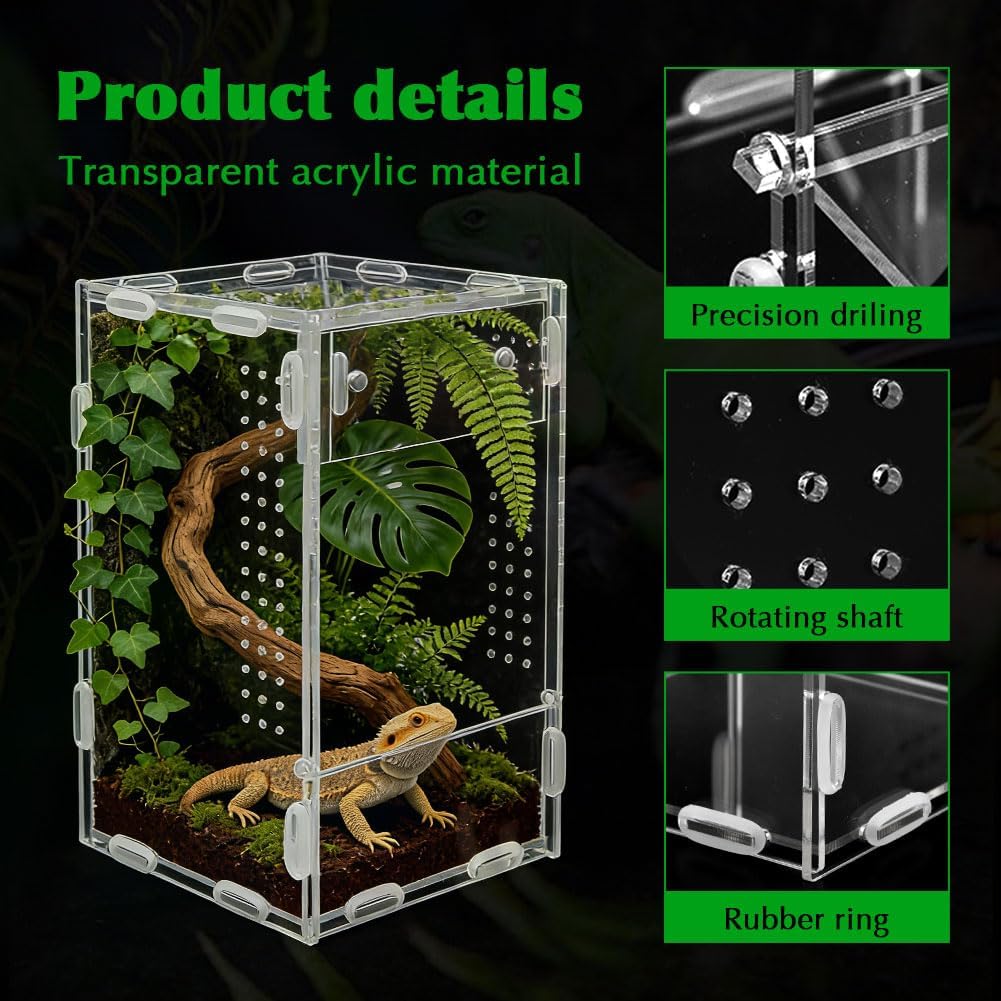 Jumping Spider Enclosure, Acrylic Terrarium for Small Reptiles, 4x4x8 Inch