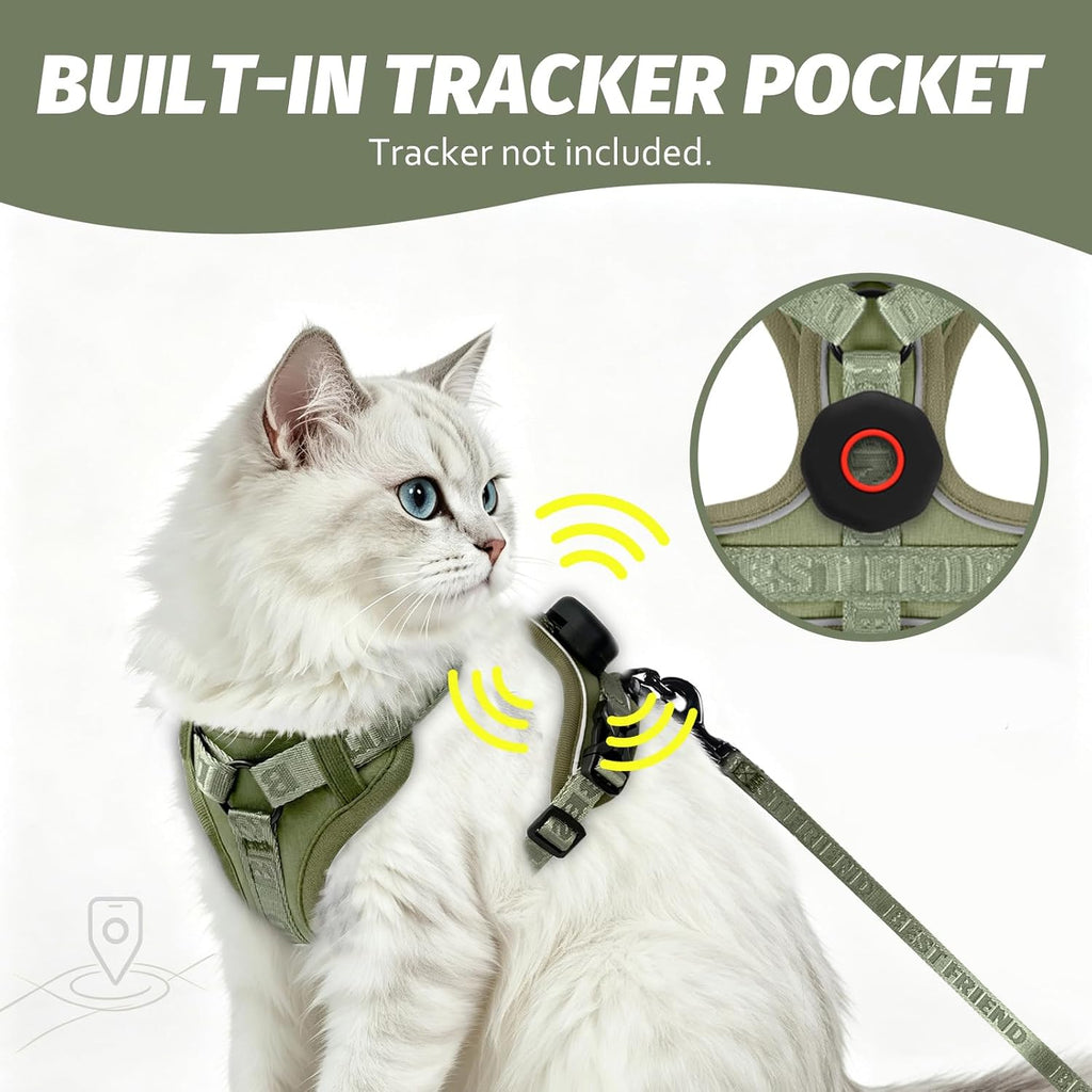Cat Harness and Leash Set, Escape Proof Kitten Harness with Lead,Adjustable Reflective Soft Breathable Mesh Vest Harness with Jacquard Woven Straps for Small Kittens Cat Outdoor Walking, Green S