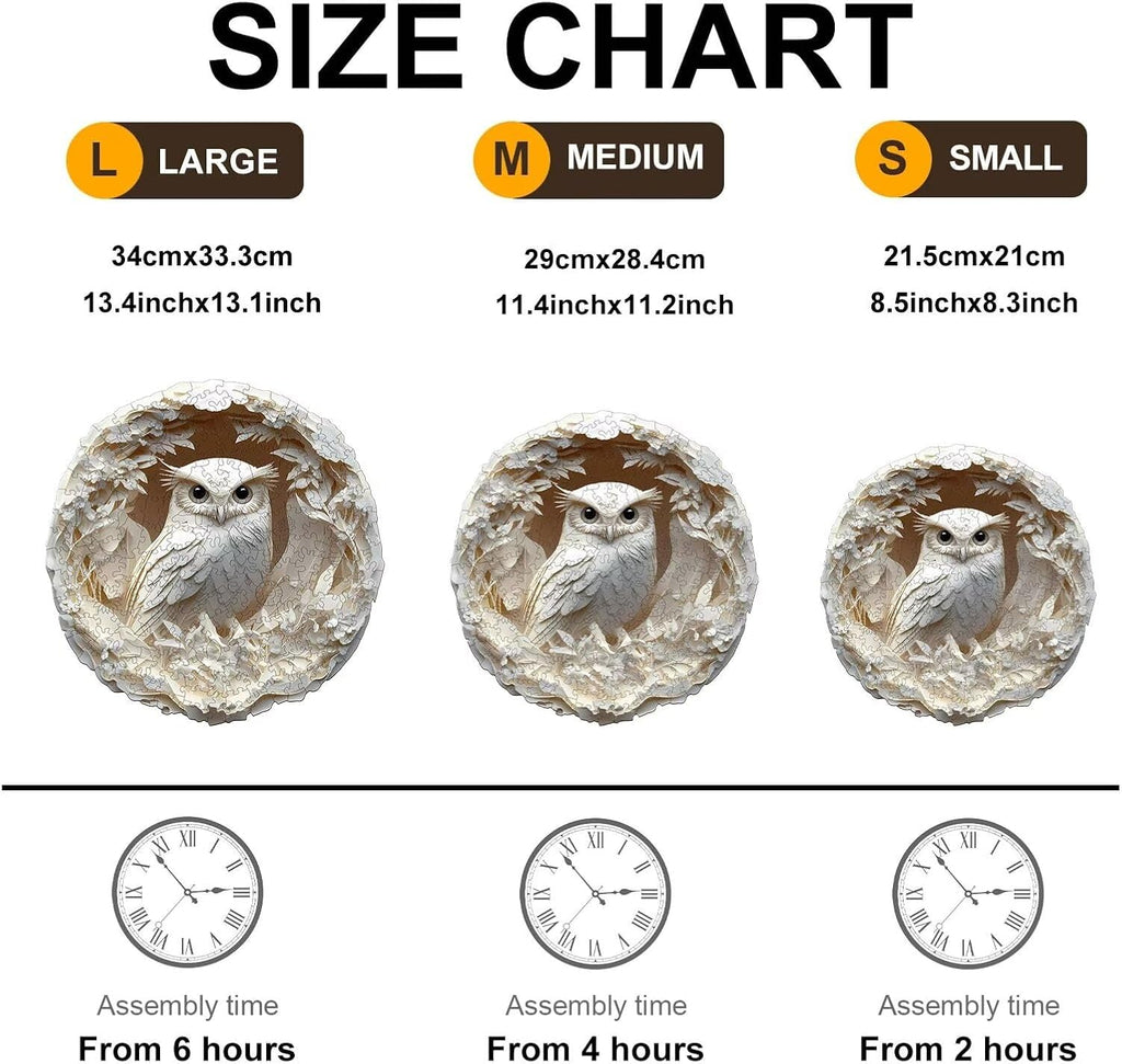 Wooden Puzzles Adults 300 Pieces, White Owl Animal Shaped Wood Puzzle with Unique 3D Paper Carved Effect, Challenging Jigsaw Puzzles, Christmas Birthday Gifts for Women Mom, Wall Decor13.3in