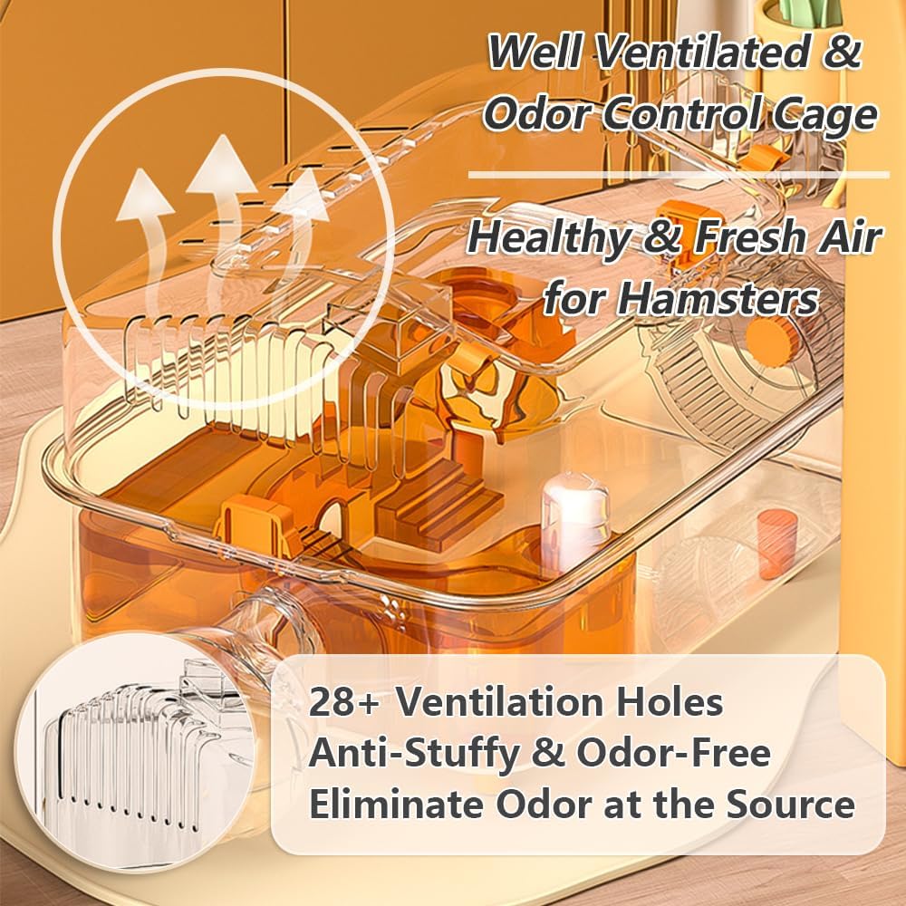 8-in-1 Dwarf Hamster Cage, No Assembly Full Transparent, Temporary Transitional/Breeding/Nursery Cage, 16.93×11.81×9.45 in, Fits Small Space/Kid’s Room, for Dwarf & Baby Hamsters