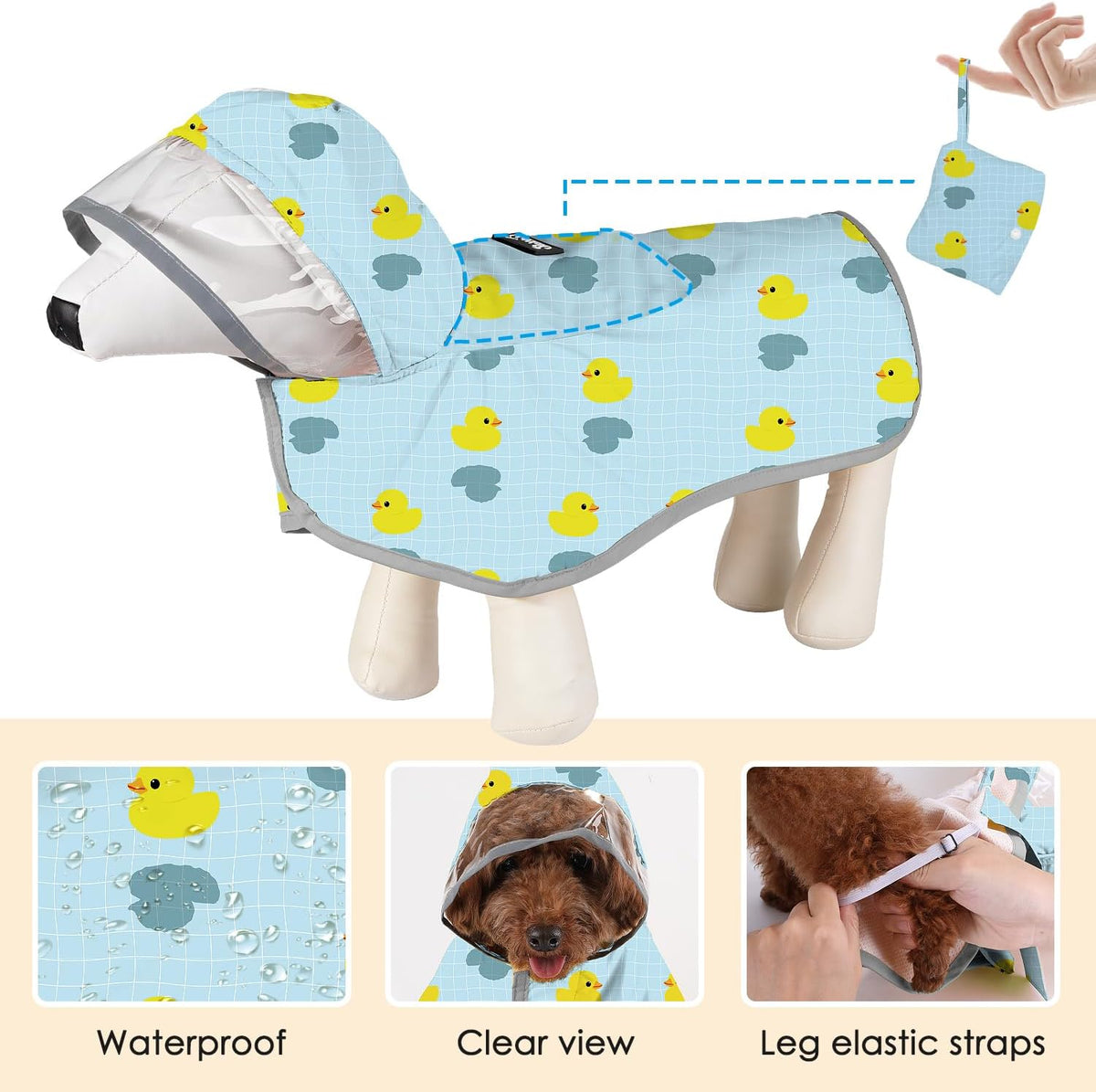 SlowTon Dog Raincoat, Waterproof Dog Rain Jacket with Clear Hooded, DK S