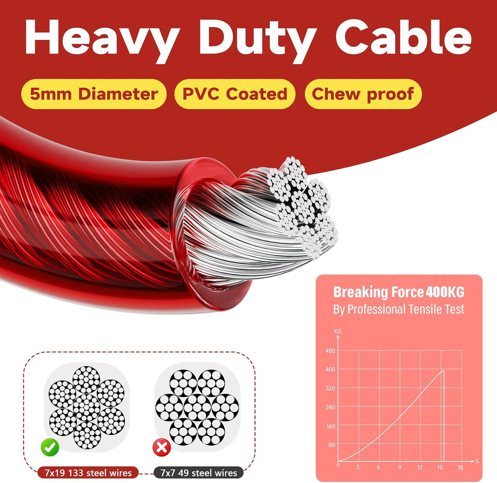 Supet Shock-Absorbing Dog Tie Out Cable & Stake for Backyard, Camping, Traveling, for Dogs up to 250Lbs, Durable Dog Tether/Leash,32ft