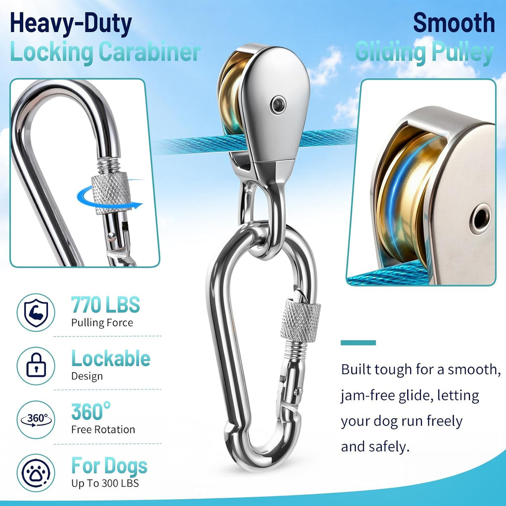 100FT Dog Runner Cable System for Large Dogs Up to 300lb