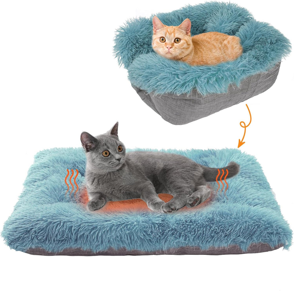 SCENEREAL Self Warming Cat Bed, Heated Cat Bed Mat for Cats Small Dogs, 2 in 1 Soft Plush, Washable Pet Pad for Indoor Outdoor Kitten Puppy, Brown 24" x 20"