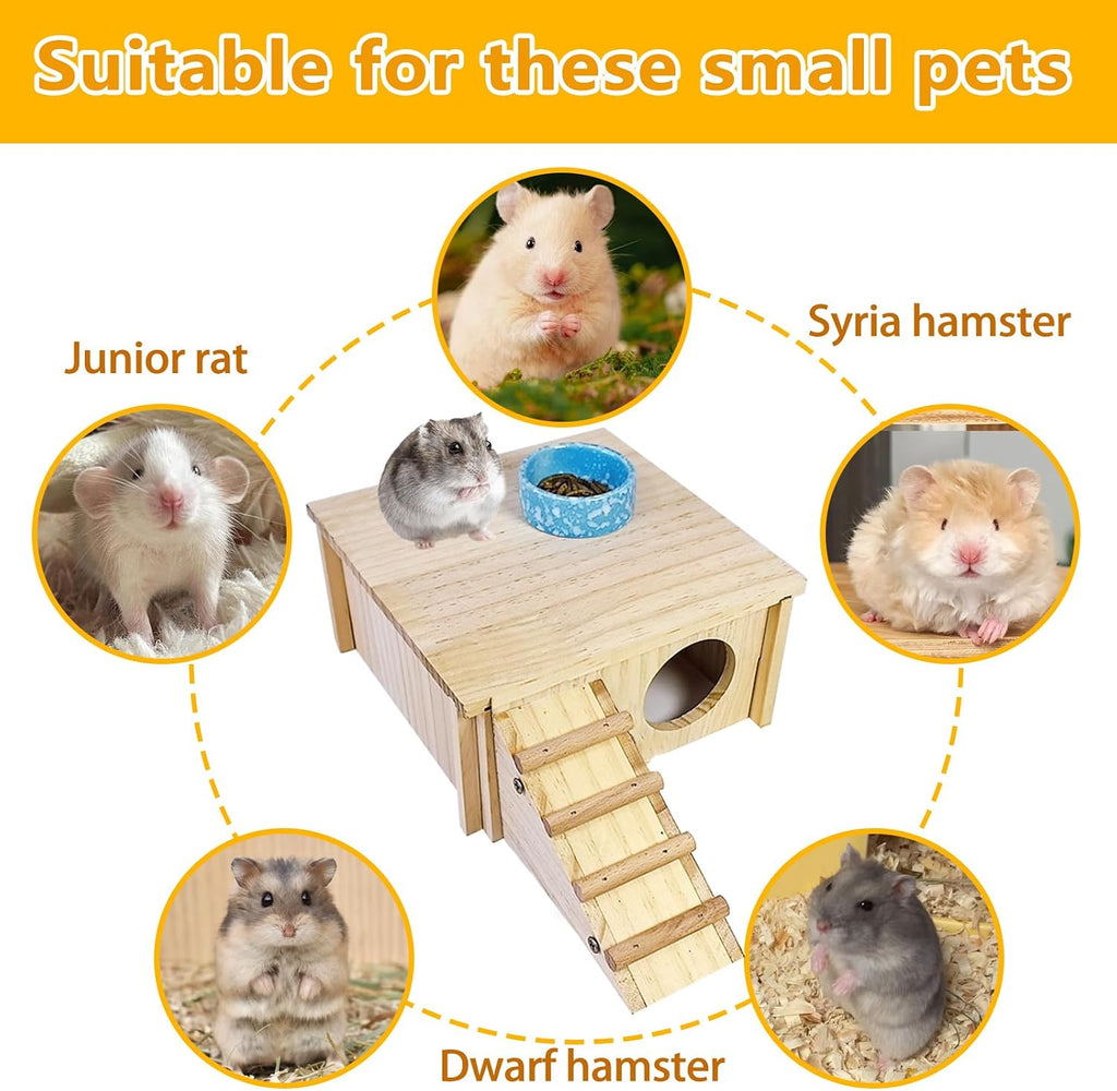 Multi-Chamber Wooden Hamster House Hideout Maze Cage Accessories Decor