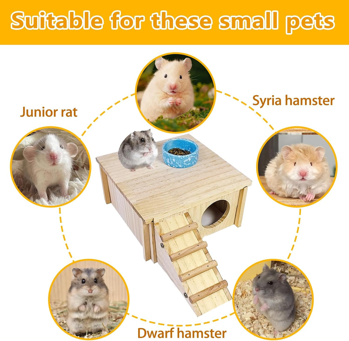 Multi-Chamber Wooden Hamster House Hideout Maze Cage Accessories Decor