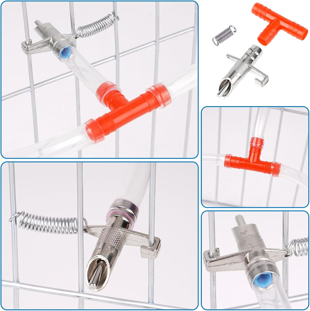 Automatic Rabbit Watering System Kit Rabbit Water Dispenser Include 12 Nipple Drinker, Hose, Connector, Hole Opener, Small Animal Water Feeder (Silver, 12 Nipple Drinker Kit)
