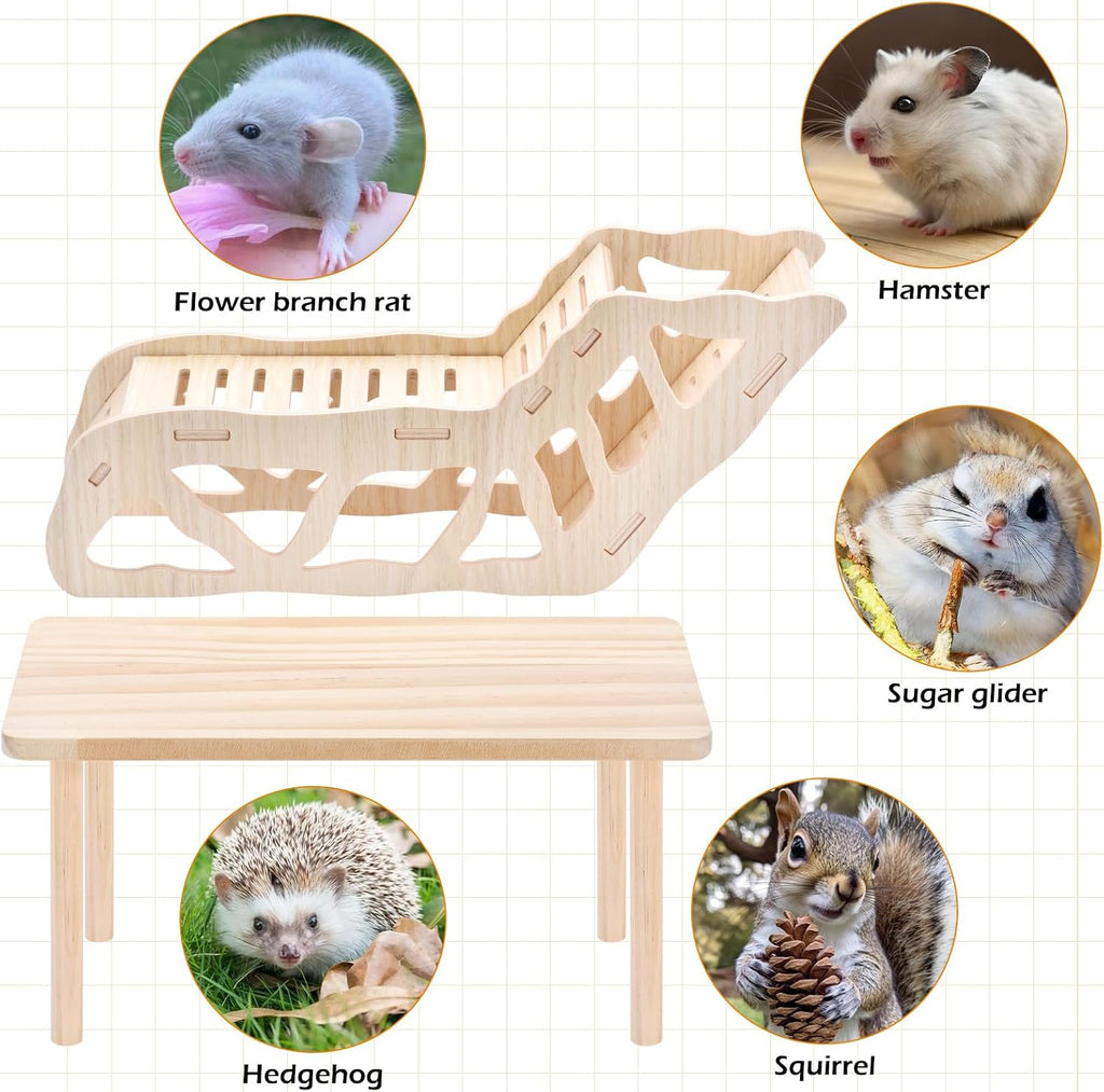 Hamster Play Wooden Platform，2-piece Set Hamster cage Accessories Toys