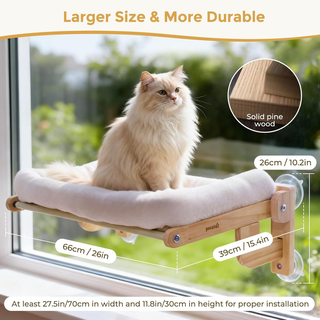 Pecute Foldable Cat Window Perch, Cloud-Soft Cat Bed with Wood Frame, 26" L