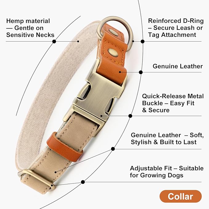 Plutus Pet Genuine Leather & Hemp Dog Collar – Adjustable Heavy Duty Pet Collar - Image 7