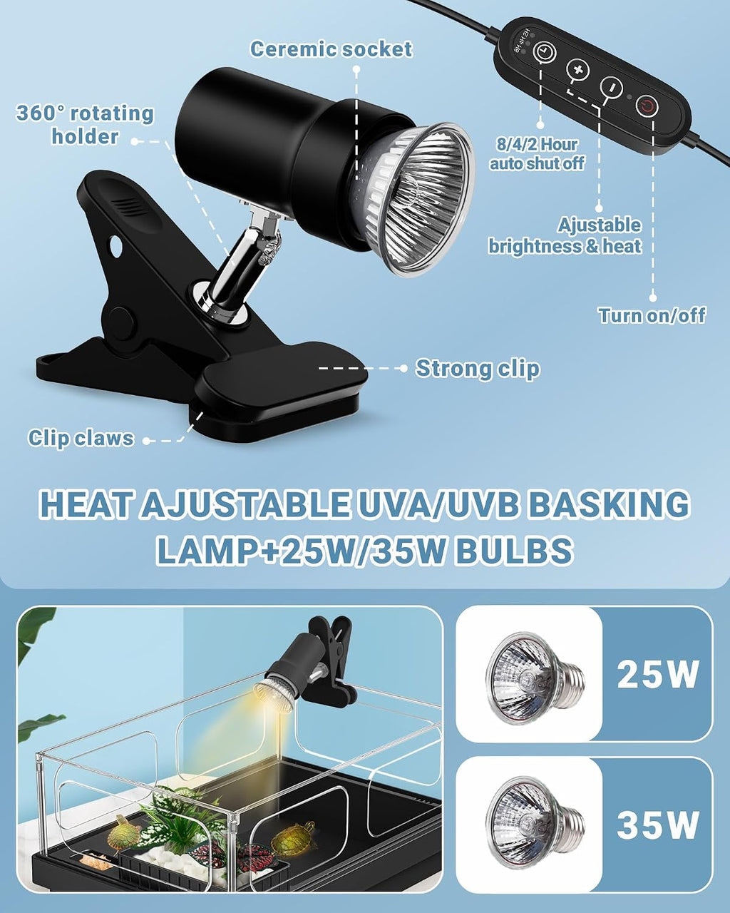 GOZILLA Small Turtle Tank Kit(Tank+Lamp+Filter), Acrylic Turtle Starter Kit with Adjustable Lamp, Reptile Habitat and Terrarium with Multi-Functional Areas for Small Reptiles. (Black Kit)