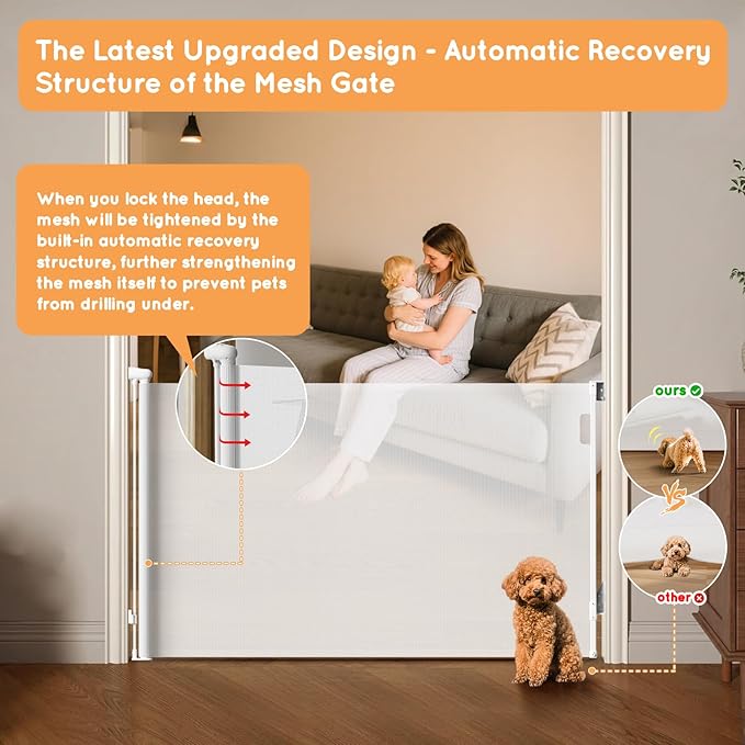 Retractable Baby Gate for Stairs, Automatic Tension, One-Hand Operation - Image 5