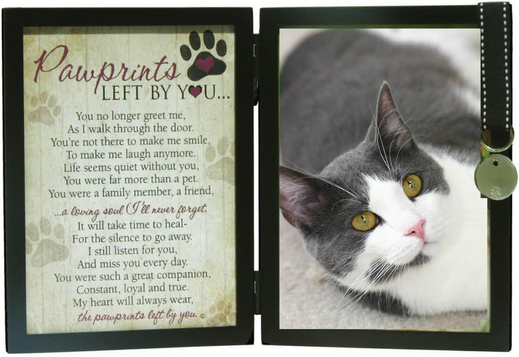 Pawprints Left By You Memorial 5x7 Frame for Cat with Pet Tag - Thoughtful Cat Memorial Gift