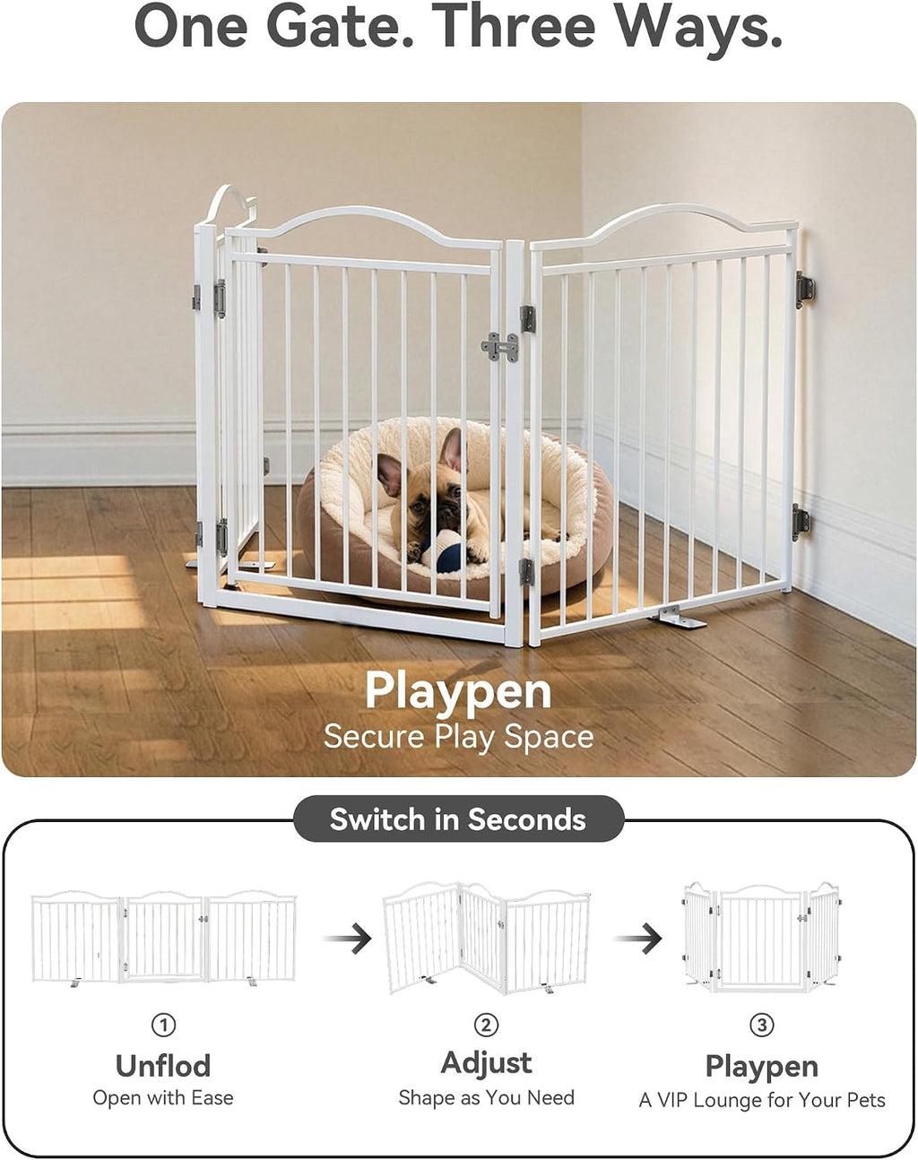 No Pawblems Metal Freestanding Foldable Dog Gate with Door, 30'' Tall