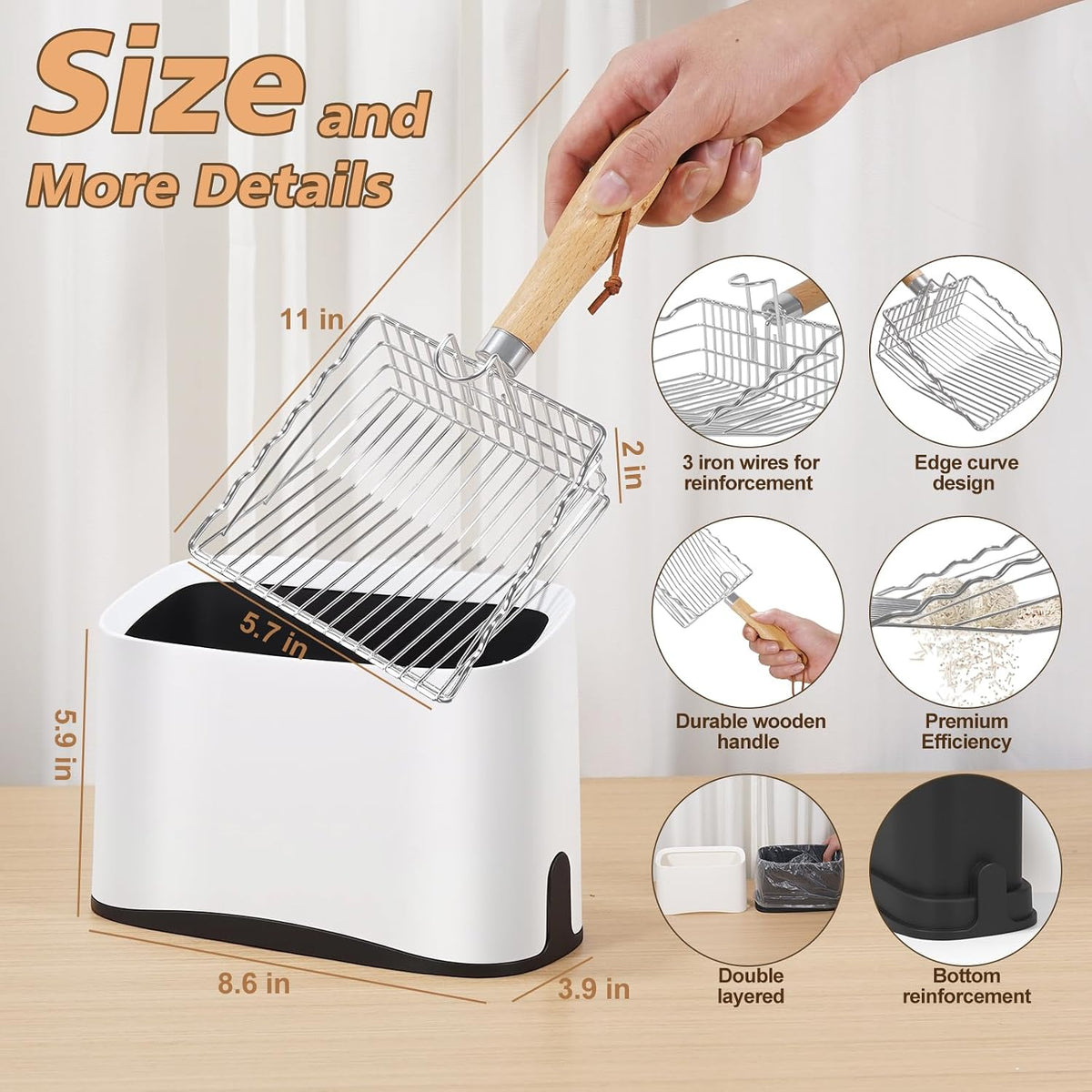 Metal Cat Litter Scooper with Holder,Poop Scooper with Waste Can,Refill Bag