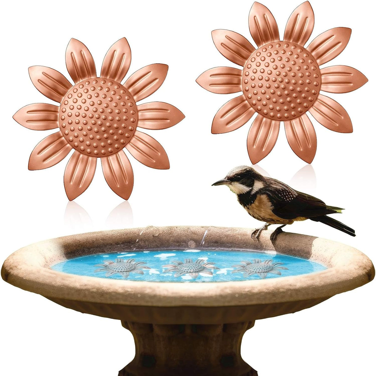 4 Pcs Bird Bath Copper Disk, Sunflower, Red Copper