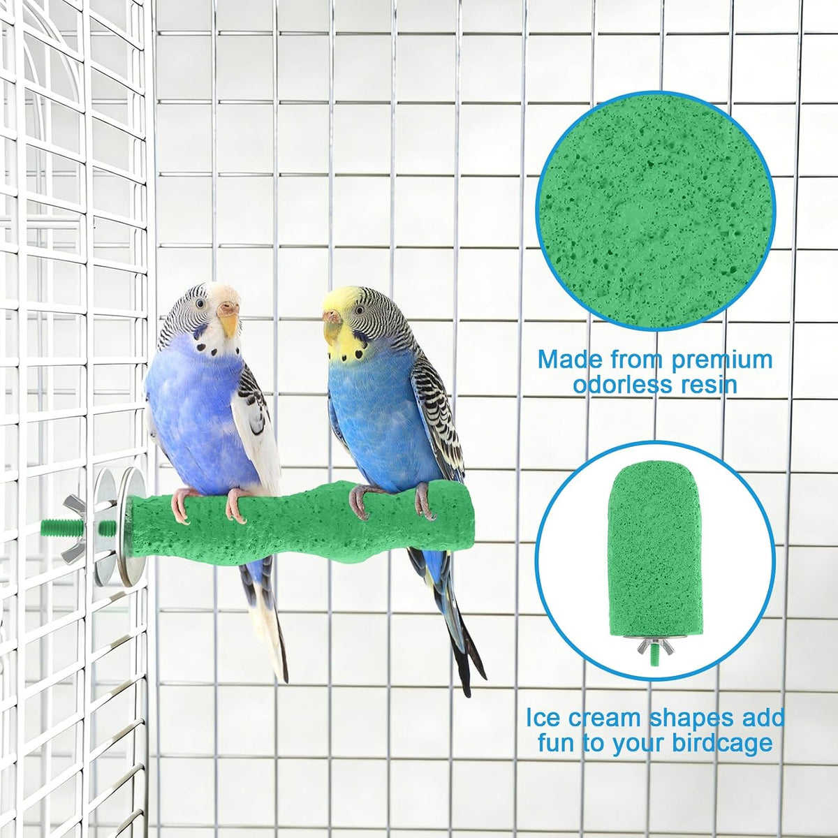 2Pcs Beak Grinder & Nail Trimming Perch for Birds - Large & Small Flat Perch with Metal Bolts, Budgie Cage Accessories for Parakeets Cockatiels Conures