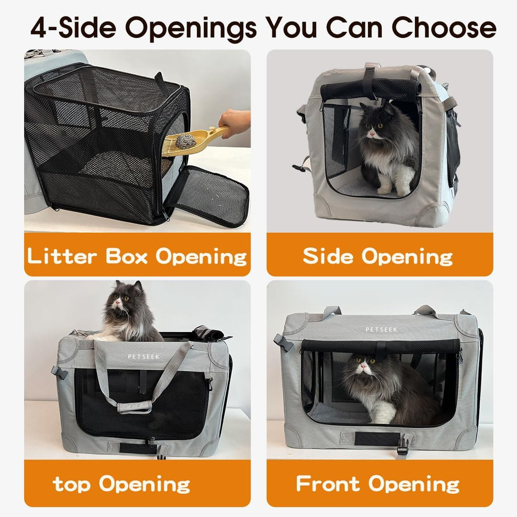 Extra Large Expandable Cat Carrier Soft Sided for Car, Portable Small Dog Carrier for 2 Cats, 24"x16.5"x16" Road Travel Folding Comfortable Design with Litter Box and Bowl