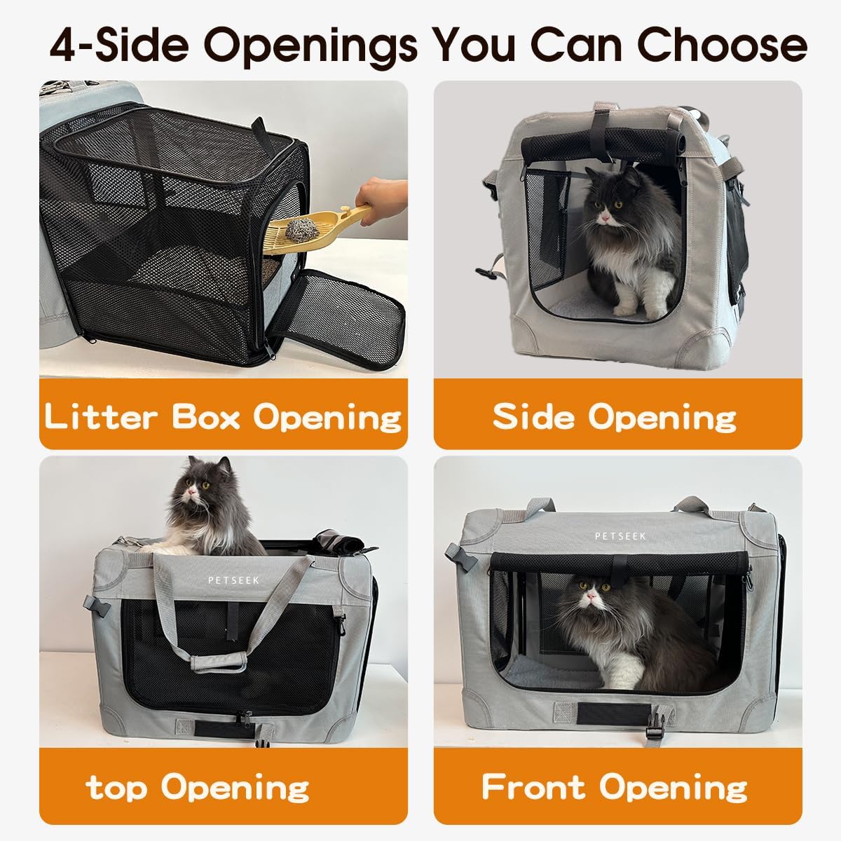 Extra Large Expandable Cat Carrier Soft Sided for Car, Portable Small Dog Carrier for 2 Cats, 24"x16.5"x16" Road Travel Folding Comfortable Design with Litter Box and Bowl