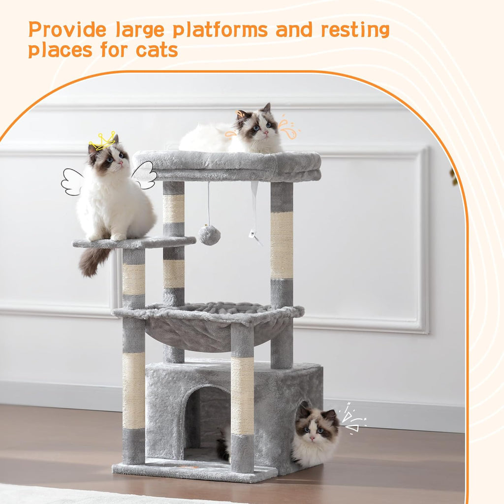 Heybly Cat Tree, Kitten Tower with Large Soft Cat Basket HCT008SW
