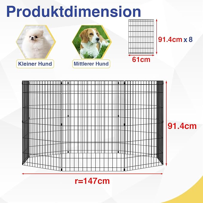 FDW 36 Inch Dog Pen 8 Panel Dog Playpen Indoor Outdoor Metal Puppy Pet Fence - Image 3