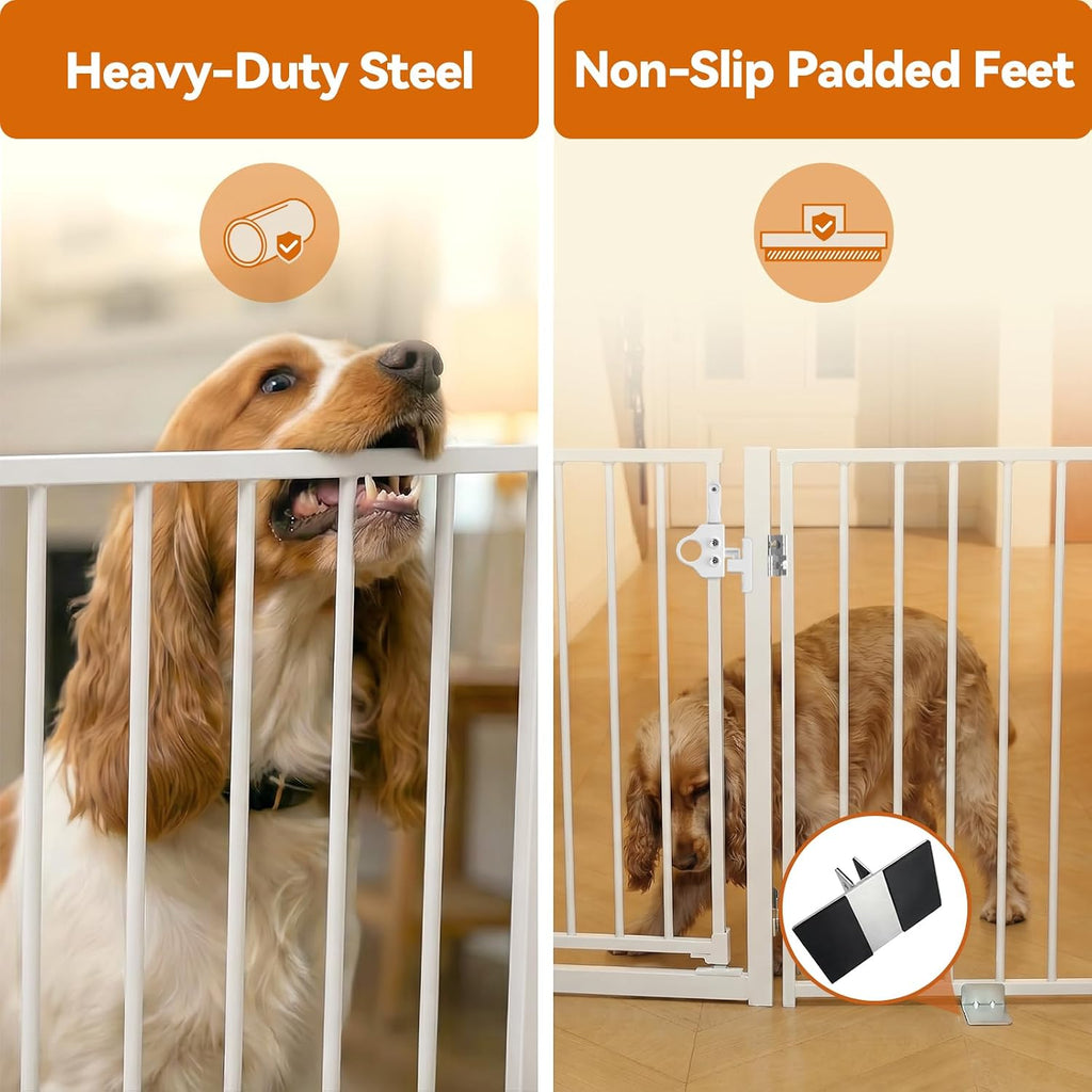 BFNN 60" W Free Standing Dog Gate Indoor for Doorways, Extra Wide Metal Foldable Pet Gate with Walk-Thru Door, 24" Tall Puppy Fence for Stairs, Outdoor, No Drill Barrier for Small & Medium Dogs