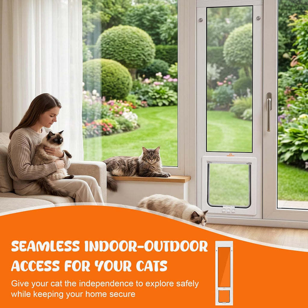 44-47" Vertical Cat Door for Window, Adjustable Height & 4 Locks