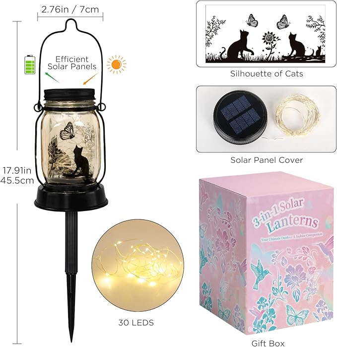 kyoryuger Cat Gifts for Women/Mom/Grandma/Sister, Cats Butterfly Solar Lights - Image 7