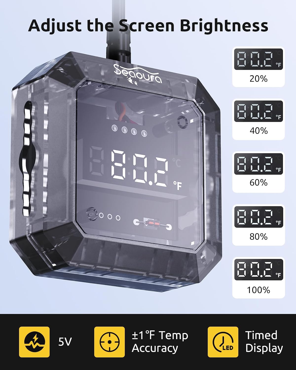 Aquarium Thermometer Submersible, Digital Fish Tank Thermometers with USB