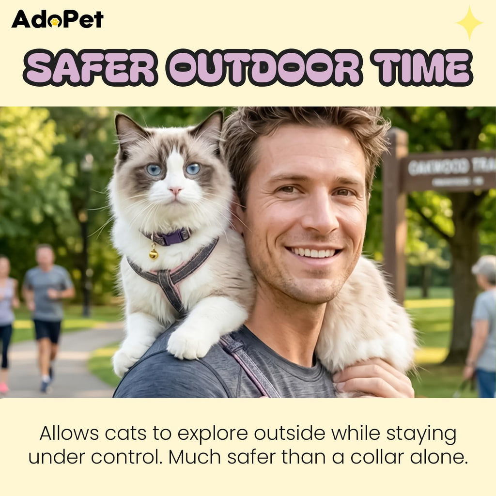 Pink Adjustable Soft-Padding Cat Harness Set – Reflective Walking Vest for Kittens & Small Cats (Pink, Medium)