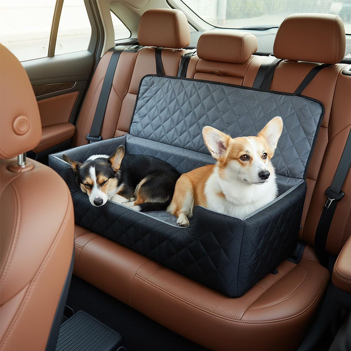 Black Large Dog Car Seat for Medium or Two Small Dogs Up to 50 lbs