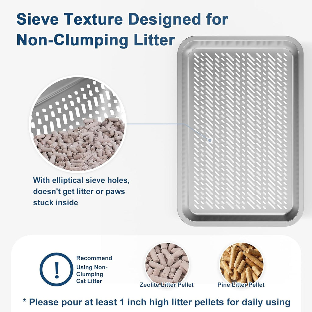 Suzzipaws XL Stainless Steel Sifting Litter Box with Lid for Pine Pellets
