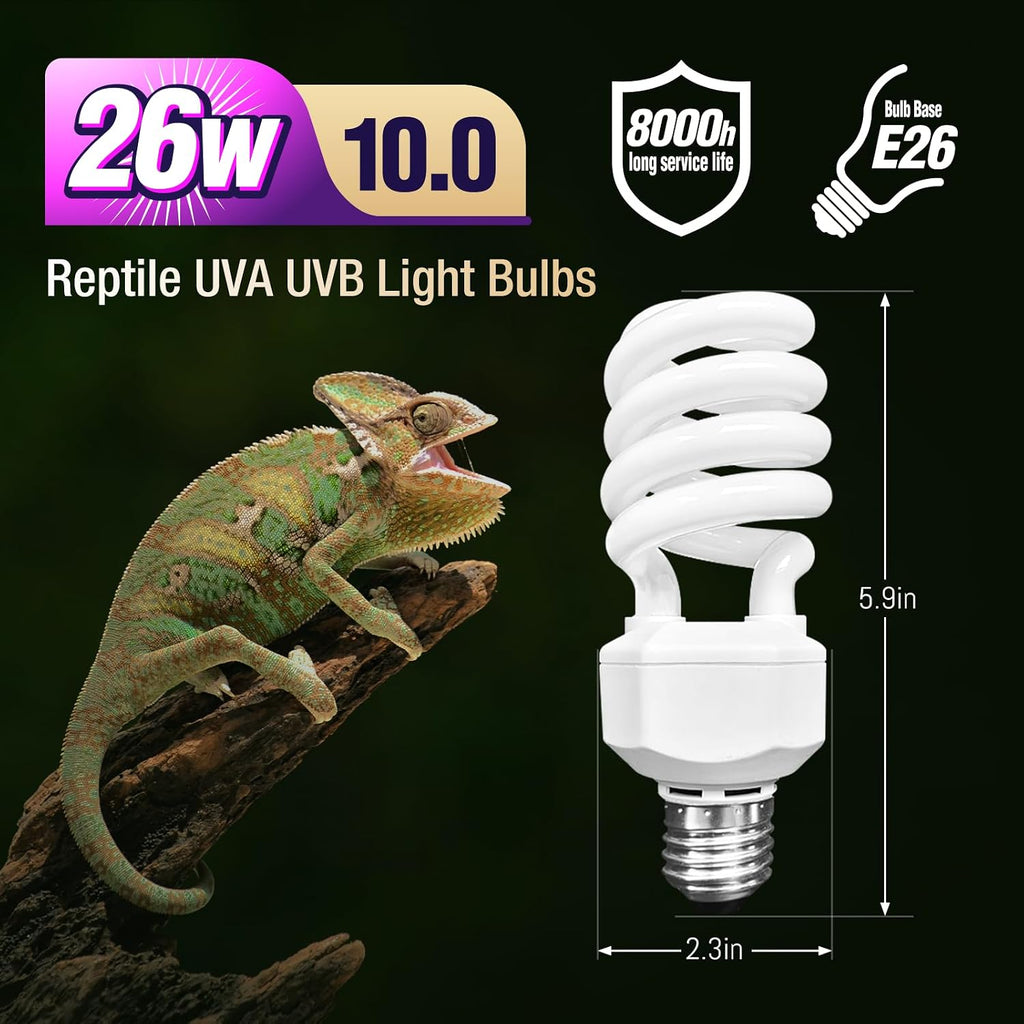 Leoterra Reptile UVB Light, Desert UVB Light for Reptiles, 26W 10.0 Reptile UVA UVB Bulb, UVB Bulb for Reptiles Bearded Dragons Lizards Tortoises Snakes