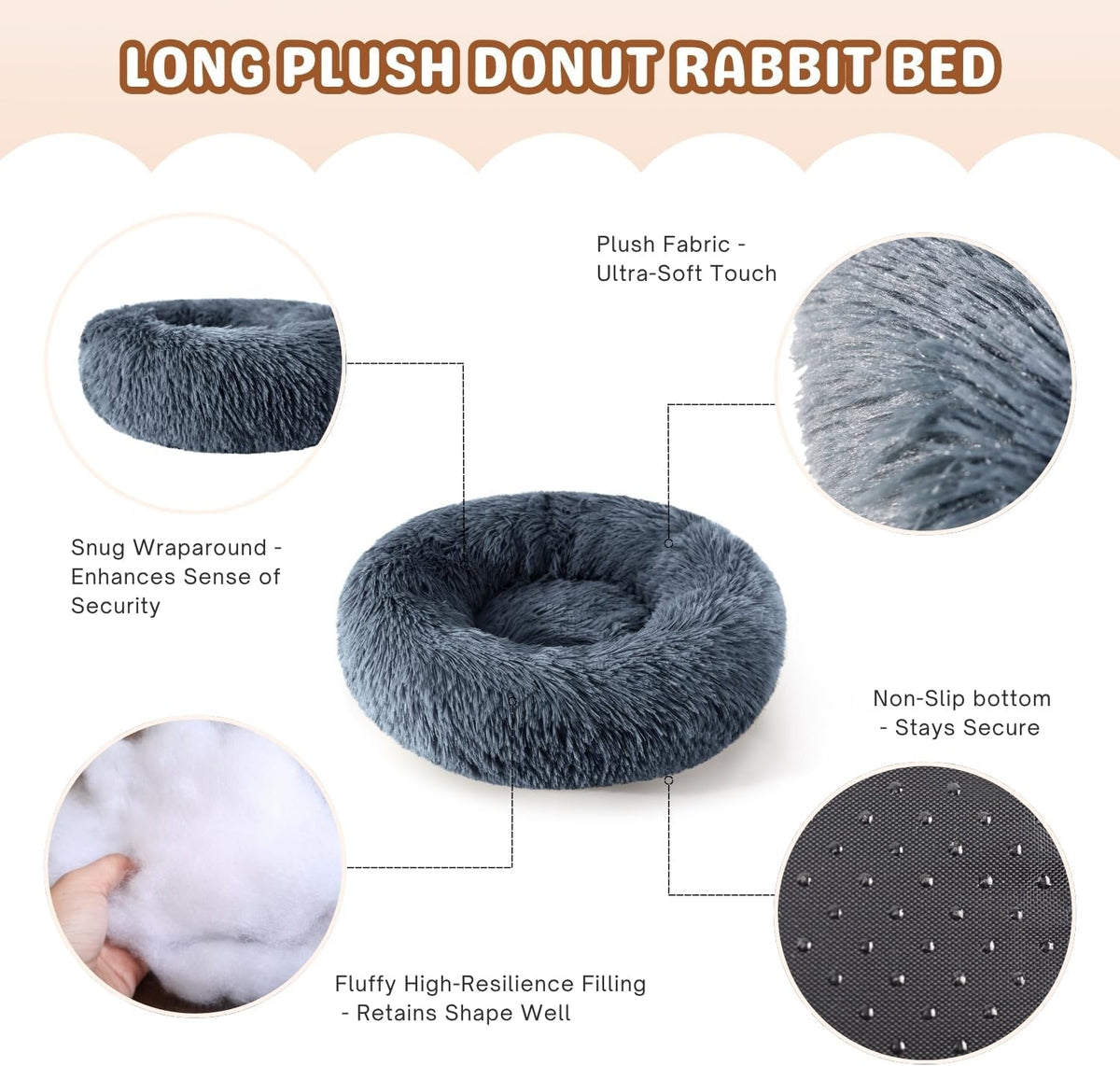 2 Pack Rabbit Bed, Fluffy Donut Shaped Bunny Hideout Comfort Sleeping Mat